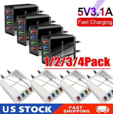 US 4 Port Fast Quick Charge QC 3.0 USB Hub Wall Home Charger Power Adapter Plug