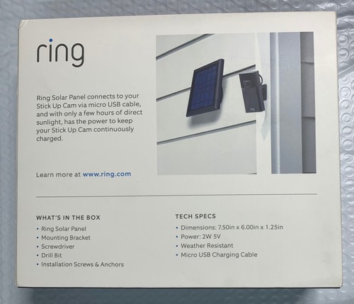 Ring Camera SOLAR PANEL CHARGER for Ring Stick Up Cam 8ASPS6-0EN0/88SP000FC000 - Picture 3 of 3