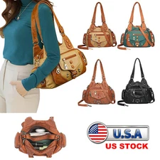 Women Handbag Satchel Washed PU Leather Shoulder Messenger Bag Tote Purse