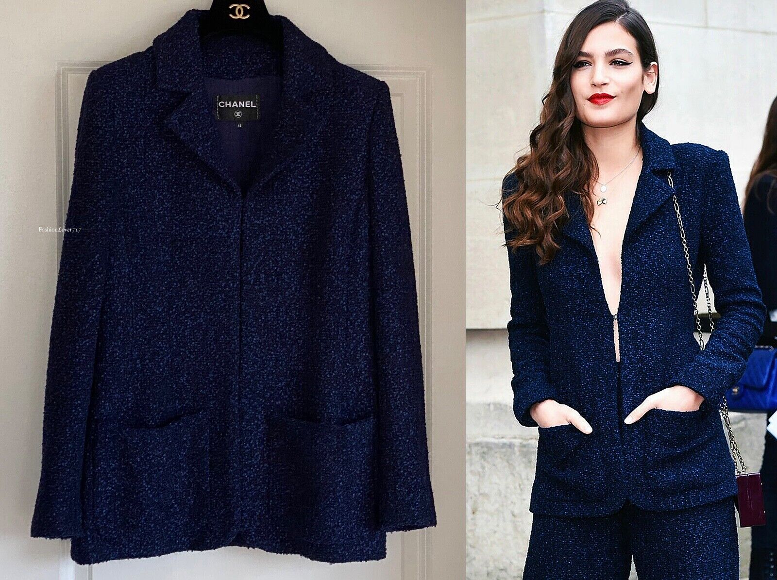 NEW $4150 CHANEL 16P NAVY BLUE FANTASY TWEED CC BUTTONS JACKET BLAZER 42