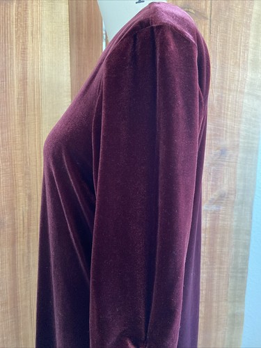 Susan Graver Burgundy Velvet Elegant Shift Midi Dress Small Wine Red Stretch S - Picture 4 of 12