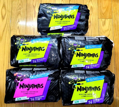 5 X PAMPERS NINJAMAS NIGHTTIME UNDERWEAR ODORMASK SIZE (56 X S/M) & (11 X L/XL)