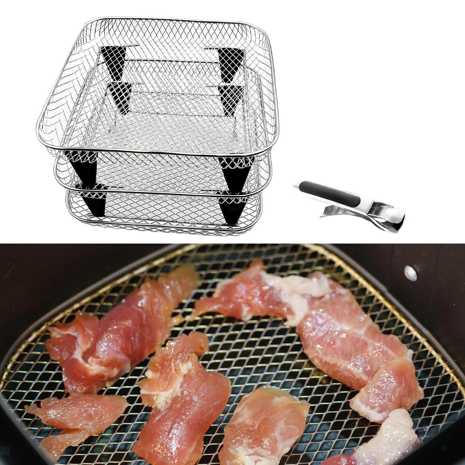 Square Air Fryer Rack Lightweight Steaming Rack Roasting Basket Multifunction
Opens in a new window