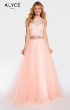 Alyce Paris Rose Water Pink Blush 2 pc. Halter Prom Dress Gown Size 4
