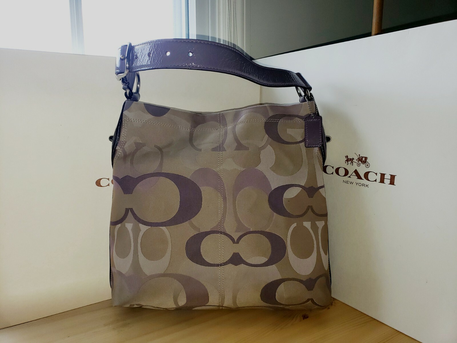 Coach Penelope Sateen Signature Optic Purple Shoulder Bag 17476 Set