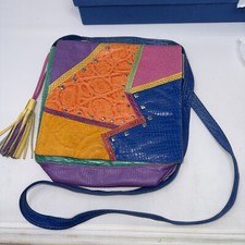 Vintage BAGS BY PINKY Leather Color Block Studded Tassle Made in USA Crossbody