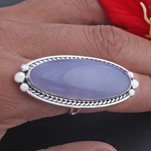 Large Oval Shaped Chalcedony Sterling Silver Ring Women Jewelry Gift 10 - Picture 4 of 5