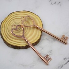 30 Large Heart Skeleton Keys Rose Gold 2 Sided Steampunk Findings 3.3"