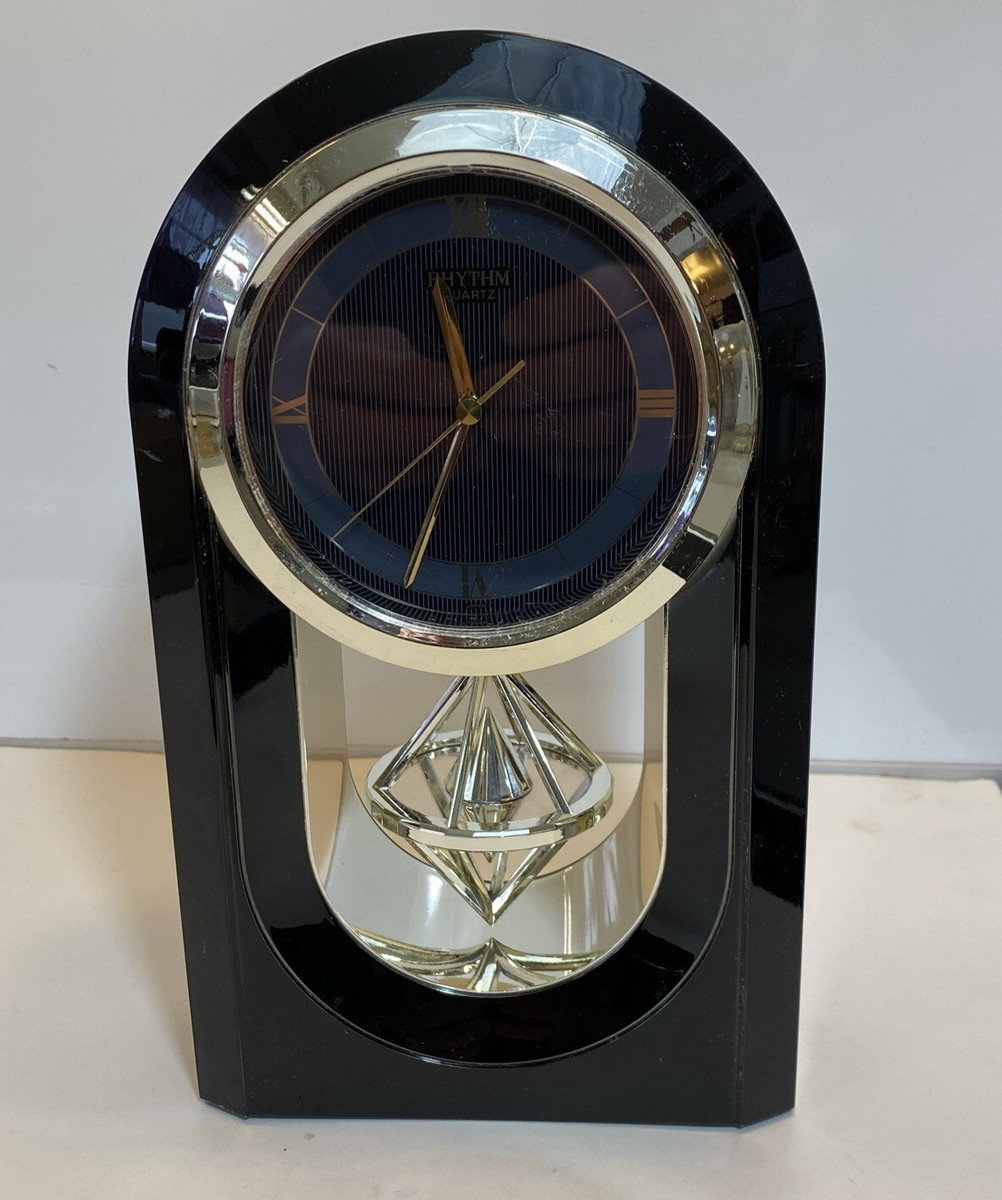 RHYTHM リズム　ビンテージ振子時計 Vintage Rhythm Quartz Japan Black Mantel Clock With Spinning