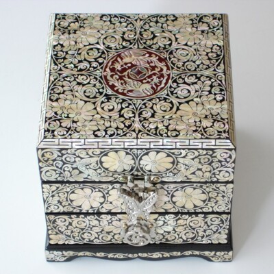 Mother of Pearl Art Drawer Jewelry Box Necklace Brooch Trinket Case Chest Holder