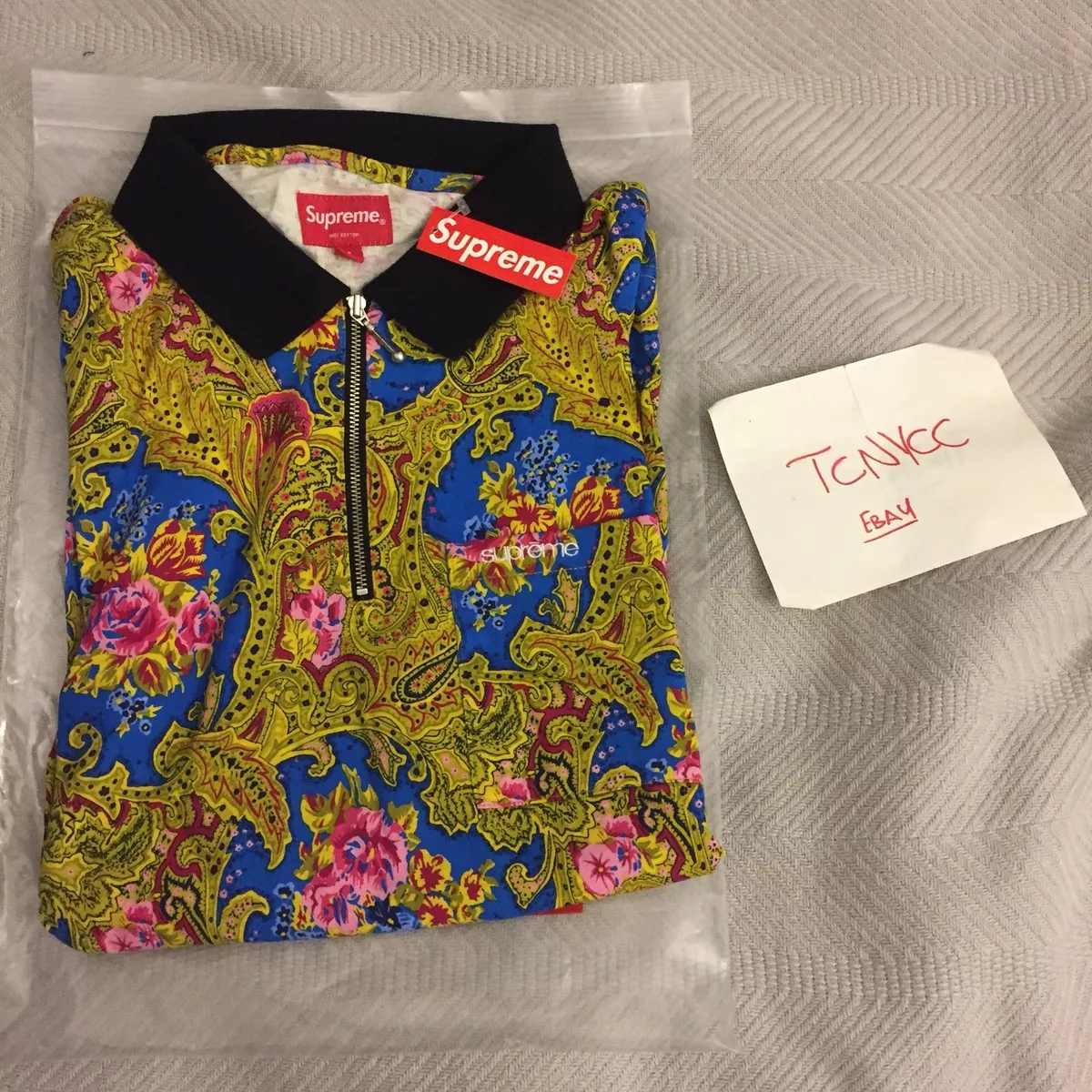 New Supreme Fall Winter 2017 Paisley long sleeve zip polo blue yellow small