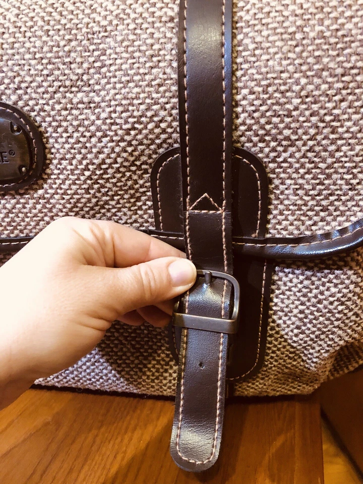 Vintage Jordache Tan Tweed And Brown Leather Carry On Shoulder Bag - Very Sturdy - Image 4 of 4