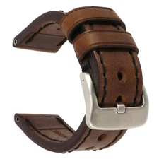 24mm COW Leather Strap Brown Watch Band for INVICTA w/ Heavy Duty Buckle Black
