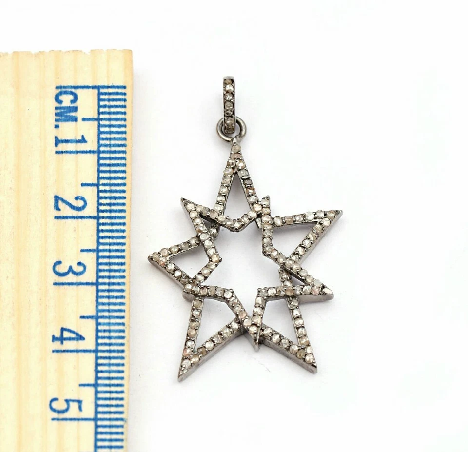 Pingente de estrela 925 prata pavê diamante estrela pingente colar pingente estrela dupla. - Imagem 4 de 4