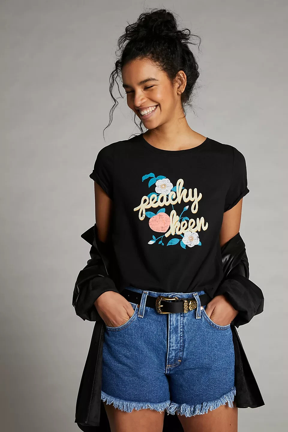 T shirt nera nuova con etichette Anthropologie Janine Lecour Peachy Keen taglia XS MSRP $58