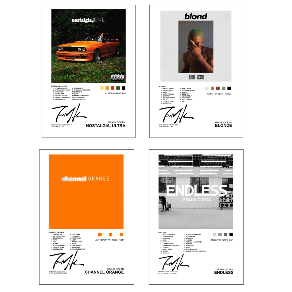 Frank Ocean Poster Canvas Wall Art Set of 4 Album Covers (8x12 Inch)