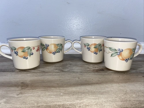 Corning Ware Corelle Abundance 4 Coffee Cups Mugs Fruit Pattern