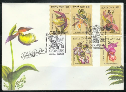 Russia 1991 FDC cover  Sc 5994-5998 Mi 6192-6196 Flowers / Orchids / Orchis