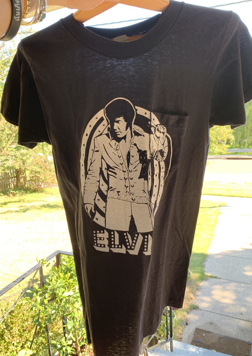 Vintage 60s 70s Elvis Presley Rockabilly Concert Flocked Pocket T