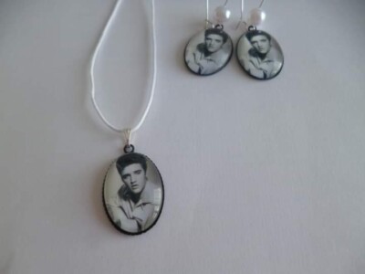 Stahlschmuck Schwarz Halskette Ohrringe Cabochon Elvis 18*25mm