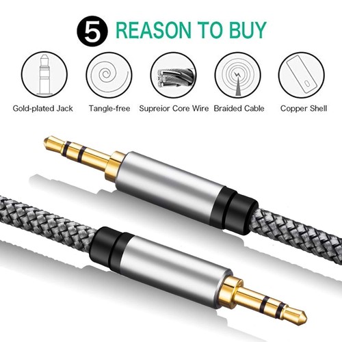 3.5mm To 3.5mm Audio Cable, 1m Aux Headphone Stereo Braided Cable, Aux Cable ... - Picture 4 of 9
