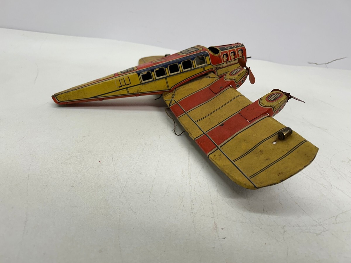 Antique Tin Litho Airplane Wind Up Plane Toy Germany Maybe Distler
