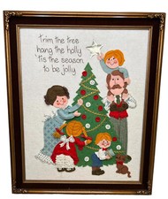 Vtg Christmas Tree Felt Sequin Embroidered Framed Handmade Decor Bucilla 49013
