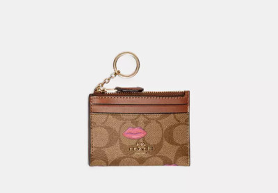 COACH NWT FACTORY SEALED PACKAGE MINI ID SKINNY CASE LIPS KHAKI REDWOOD C2922