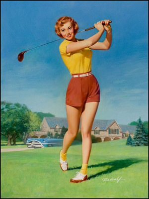 Vintage Pin-Up Girl Golf Magnet - Red White Blue Vinyl Refrigerator Magnet For Golf Lovers