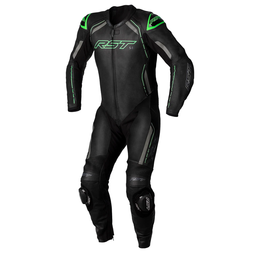 RST S1 Men's One Piece Motorcycle Motorbike Suit Black Grey Neon Green - Image 3 of 4