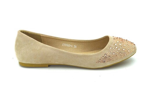 Scarpe basse donna ballerine camoscio beige a punta ballerina con strass  perline | eBay