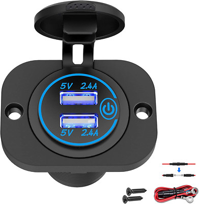 Dual USB Socket 12V Marine Outlet with Switch Golf Cart USB Port 12 Volt DC Car 