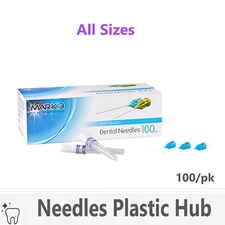 Mark3 Plastic Hub Disposable Dental Needles, All Sizes, Plastic Tips, 100/bx