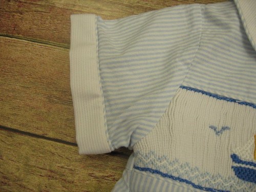 Vintage Boys Sailboat Preppy Nautical Smocked Bubble Romper Striped 3 mo. - Picture 4 of 9