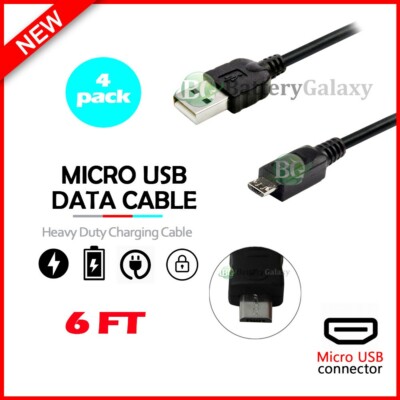 4X Micro USB 6' Rapid USB A to B Charger Sync Data Cable Cord (U2A1-MCB-01BLK)