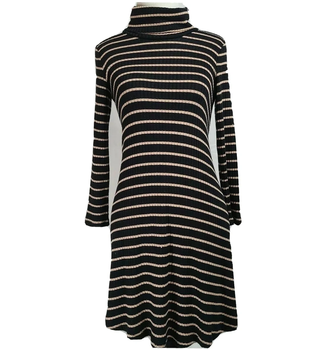 Soft Sexy American Eagle Black Striped Turtle Neck Long Sleeve Short XS Dress