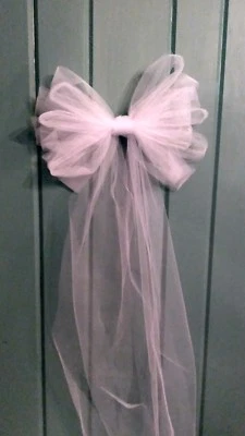 8 Pc Wedding White Tulle Pew Bows OR ANY COLOR RUSH ORDERS AVAIL - Image 1 of 2