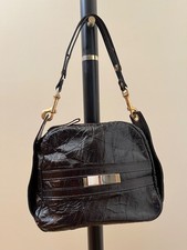Vintage Dofan France Handbag Purse Dark Brown vs Black Leather, 9  x 7.5  