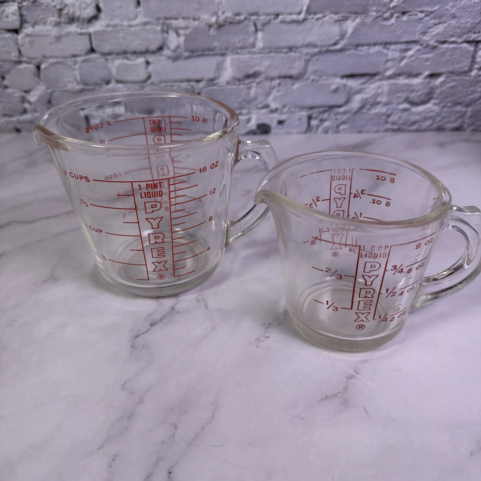Vintage PYREX Measuring Cups: #508 (1 Cup) / #516 (2 Cup) Glass Red Letter ✅