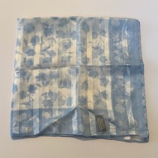 Made in Italy Blue Floral Striped Square Scarf Sheer Polyester Cottagecore Chic