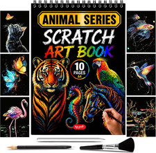 Scratch Art for Adults - Animal Series, 10 Rainbow Art and Crafts for Adults