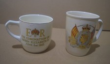 HM Queen Elizabeth II 1953 Coronation Mugs x2 Vintage Royal Beakers Job Lot QE 2