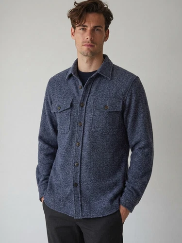 BLOOMINGDALES Jacket Mens XL Dark Blue Button Up Overshirt 100% Wool $248 - product listing photo