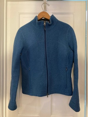 Ibex Womens Europa Boiled Heavyweight Wool Zipper Jacket Blue Medium Good