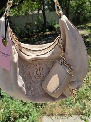 NWT Juicy Couture Sparkle Royal Hobo Buff Beige Shoulder Handbag With Keychain 