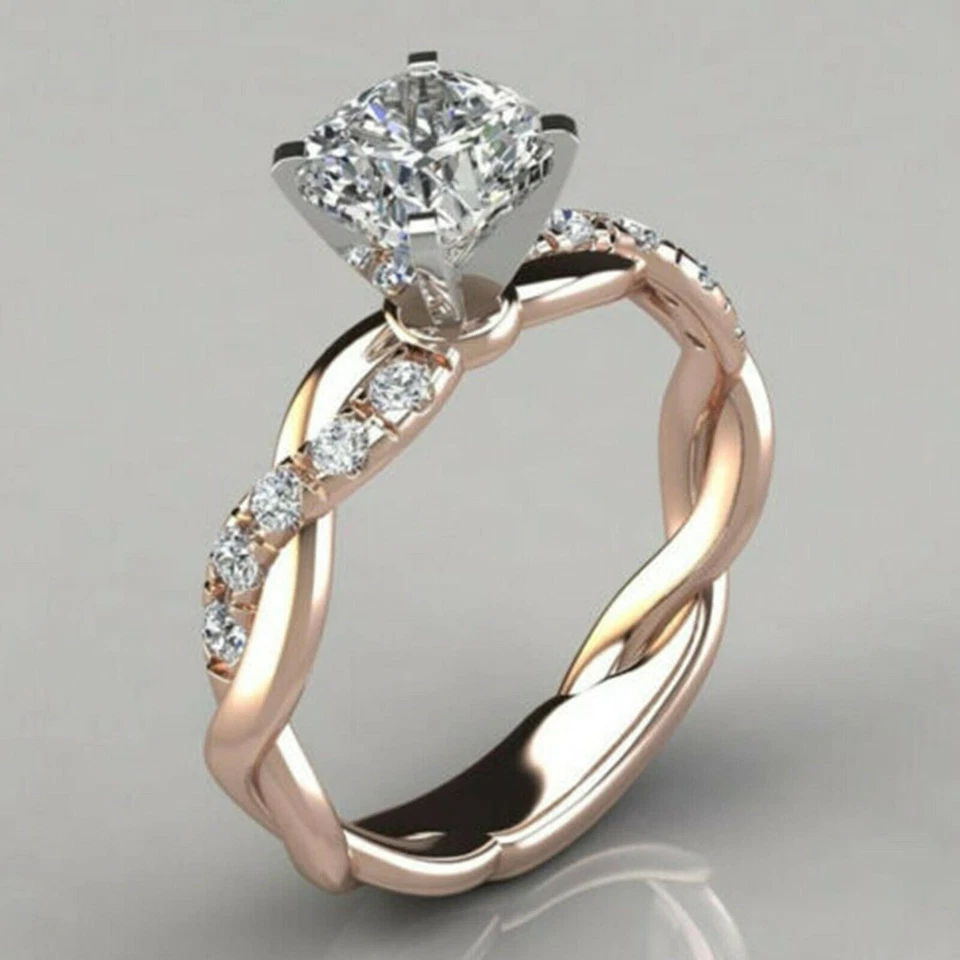 2Ct Round Cut Simulate Diamond Twisted Shank Style Engagement Ring 14k Gold Over - Image 3 of 4