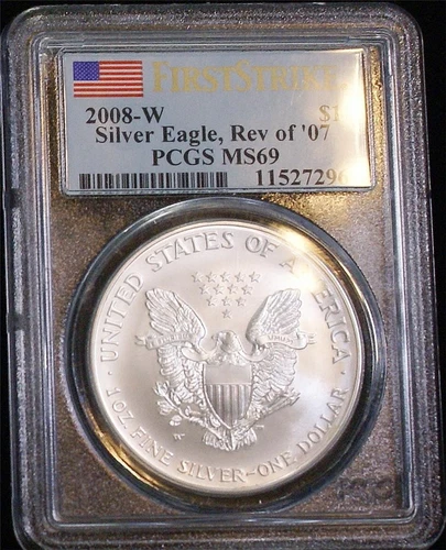 2008-W Reverse of 2007-W $1 1 oz. Burnished Silver Eagle PCGS MS69 First Strike