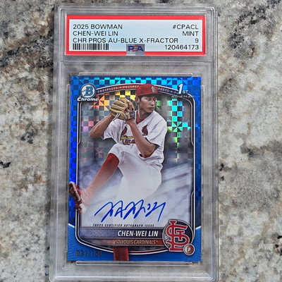 Topps 2025 Bowman Chrome Prospect Autos Chen-Wei Lin Blue X-Fractor RC Auto /150