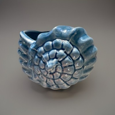 Seashell Ceramic Succulent Pot with Drain Holes. Lovely Shiny Pale Blue Glaze
