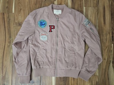 IRIS Pink Patch and Arm Zipper Bomber Jacket Full Zip Women Size M